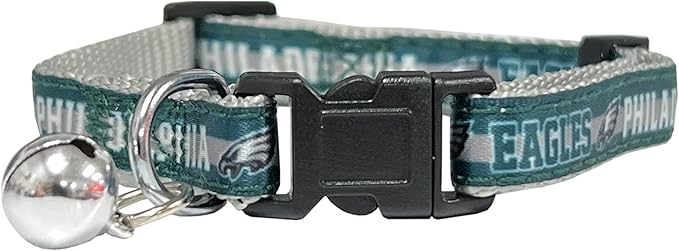 NFL CAT Collar Philadelphia Eagles Satin Cat Collar Football Team Collar for Dogs & Cats. A Shiny & Colorful Cat Collar with Ringing Bell Pendant