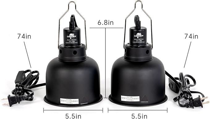 2 Pack Reptile Light Fixture, 5.5in Deep Dome Reptile Lamp Fixture, Optical Reflection Cover, Separate Switche & Hook, Terrarium Light Fixture for Reptile Heat Basking UVB Bulbs, 100W, Black