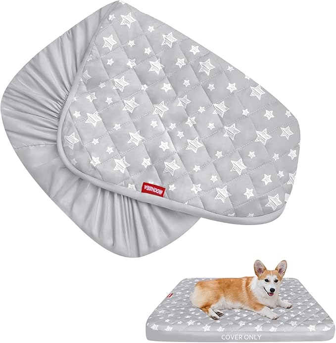 Dog Bed Covers Replacement Washable Pet Hair Easy to Remove, Waterproof Dog Bed Covers Noiseless Quilted, Pet Bed Cover Lovely Grey Star Print, Puppy Bed Cover 30x20 Inches, for Dog/ Cat, Cover Only