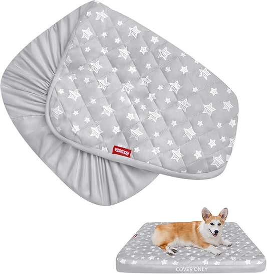 Dog Bed Covers Replacement Washable Pet Hair Easy to Remove, Waterproof Dog Bed Covers Noiseless Quilted, Pet Bed Cover Lovely Grey Star Print, Puppy Bed Cover 30x20 Inches, for Dog/ Cat, Cover Only