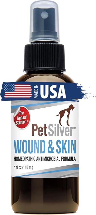 PetSilver Wound & Skin Spray with Patented Chelated Silver, Allergy Relief for Dogs Itching, Hot Spot Treatment for Dogs, Cat and Dog Wound Care, Natural Skin Soother for Dogs, USA, 4 fl. oz.