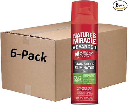 Nature's Miracle Advanced Dog Stain and Odor Eliminator Foam, Severe Mess Enzymatic Formula, 17.5 oz, 6 pack