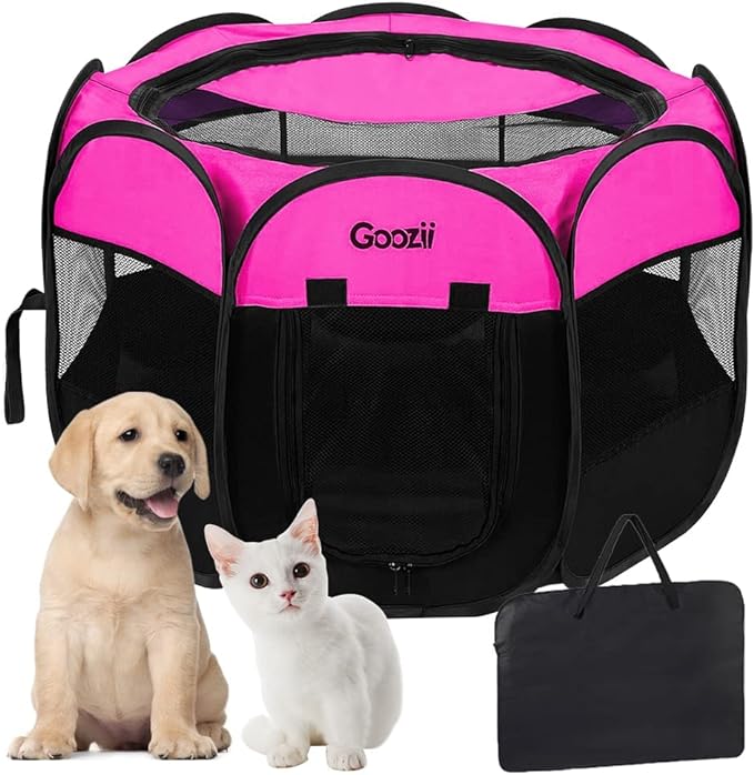 Pet Cat Playpen for Indoor Cats Enclosed, Portable Foldable Dog Playpen Outdoor Tent Crate Cage with Zipper Top Cover Door for Kitten Puppy Outside Rv Car Camper (Small Size, Pink)