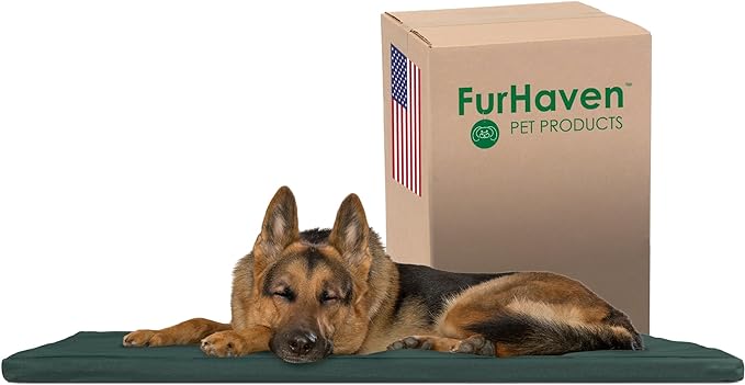 Furhaven Water-Resistant Dog Bed for Large Dogs w/ Removable Washable Cover, Perfect for Crates & Kennels, For Dogs Up to 90 lbs - Two-Tone Reversible Crate Pad - Green/Gray, Extra Large