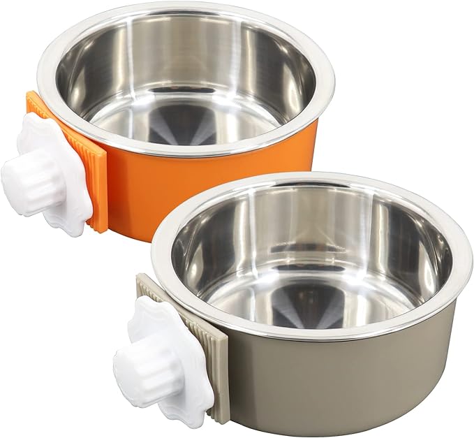 Dog Crate Bowl, Hanging Stainless Steel Removable Pet Crate Water & Food Bowls, Pet Cage Feeder Container Coop Cup for Cat Puppy Birds Rats Guinea Pigs Rabbit Hamster (2PCS)