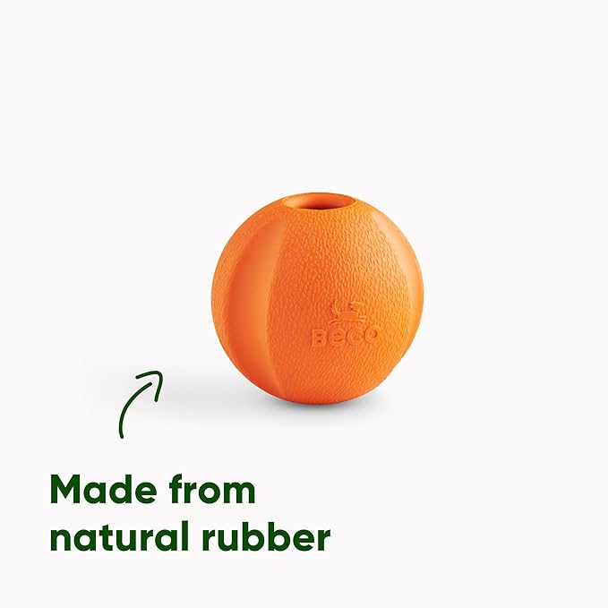 Beco Natural Rubber Outdoor Bouncy Play Ball for Dogs & Puppies, Fetch & Launcher Compatible, Bright Visible Orange