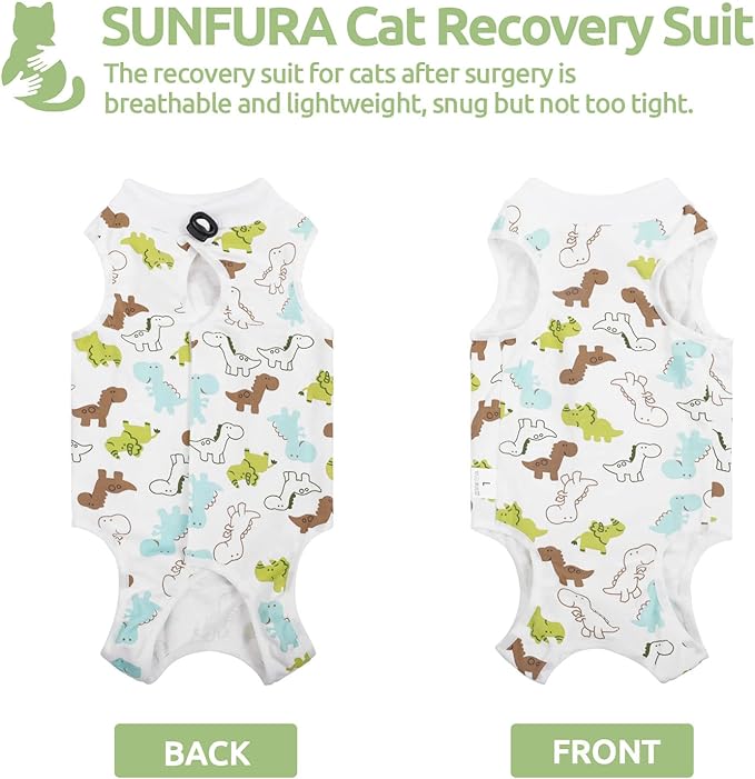 SUNFURA Cat Recovery Suit, Kitten Surgical Full Bodysuit for Abdominal Wound Protector Anti Licking After Surgery, Professional Bandages Cone E-Collar Alternative for Small Male & Female Pets