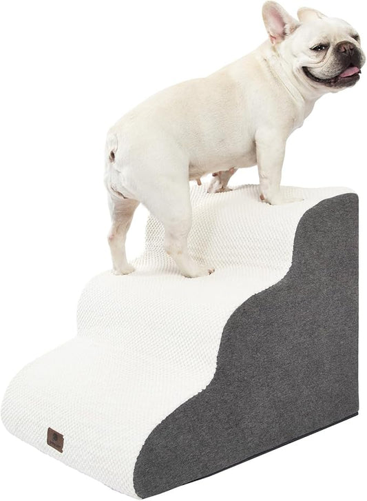 Dog Stairs Ramp for High Beds and Couch,Curved Dog Steps for Small Dogs and Cats Pet Stairs Non-Slip Balanced Portable Pet Step Indoor, 3 Steps,Beige