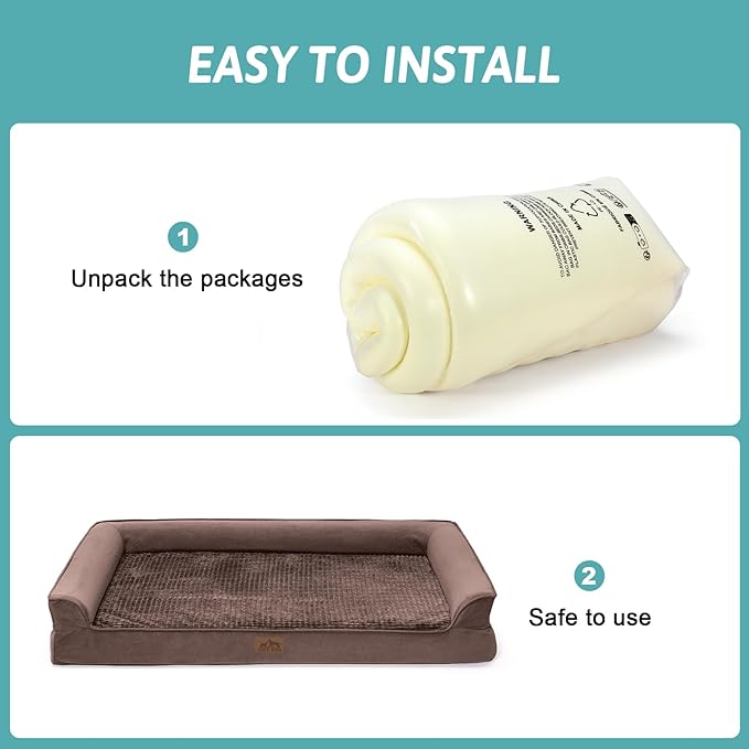Orthopedic Dog Beds for Extra Large Dogs, Waterproof Memory Foam XXL Dog Bed with Sides, Non-Slip Bottom and Egg-Crate Foam Big Dog Couch Bed with Washable Removable Cover, Brown (U-Shaped)