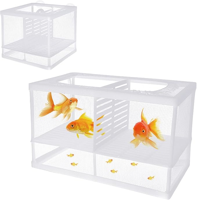 Fish Breeder Box Fish Aquarium Isolation Box Fish Divider Breeder Box with Suction Cups for Baby Fishes Shrimp Clownfish Guppy White