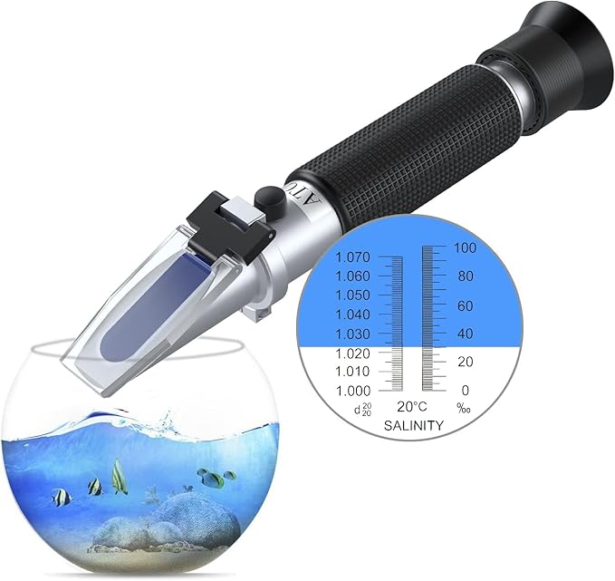 AUTOUTLET Salinity Refractometer Saltwater Aquarium for Seawater, Pool, Tank, Marine, Fishkeeping, 0-100PPT & 1.000-1.070 Salinity Tester with ATC Function Salinity Hydrometer Kit