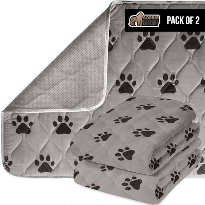 Gorilla Grip Washable Puppy Pads, 46x28 Pack of 2, Slip Resistant Dog Crate Mat, Waterproof Cloth Pee Pad for Training Puppies in Playpen, Reusable Pet Incontinence Blanket, Protects Sofa, Furniture