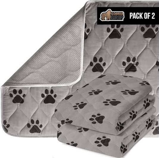 Gorilla Grip Washable Puppy Pads, Slip Resistant Dog Crate Mat, Waterproof Cloth Pee Pad for Training Puppies in Playpen, Reusable Pet Incontinence Blanket, Protects Sofa, Furniture, 22x16 Pack of 2