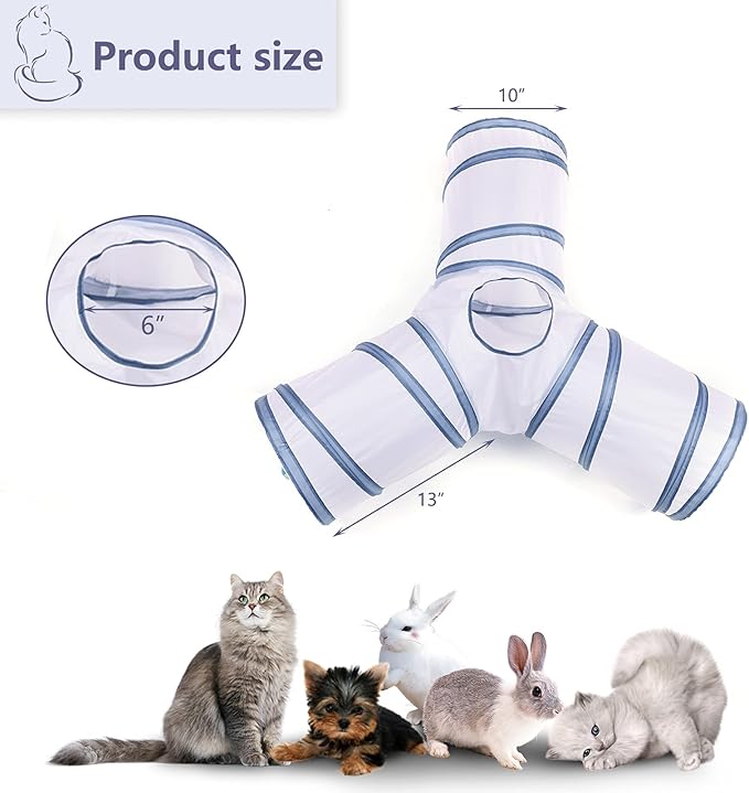 Cat Tunnel, Collapsible Tube with 1 Play Ball Toys, 3 Ways Tunnels for Indoor Cats, Puppy, Kitty, Kitten, Rabbit (White and Gray)