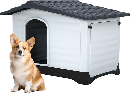 FDW Dog House Indoor Outdoor Durable House with Weatherproof Pet Plastic Dog House for Dogs Cats with Air Vents and Elevated Floor