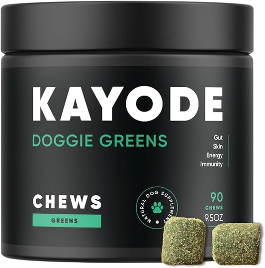 Doggie Greens - Natural Dog Vitamins & Probiotics for Dogs. No Messy Powder. includes Spirulina, Kelp & Antioxidant Berry Mix. 6-in-1 Dog Supplements & Vitamins Chews. Super Greens for Dogs.