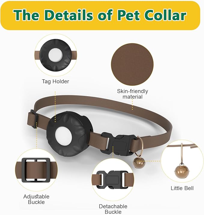 Dog Tracker Collar, No Monthly Fee Pet Tracker for Dogs (iOS Only), Pet Location Tracker with Safety Elastic Buckle, Air Tracker Tag Included, Only Support Apple Find My App (Brown)