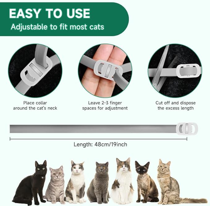 4 Pack Flea Collar for Cats, Cat Flea and Tick Treatment, 8 Months Protection Flea and Tick Prevention for Cats, Waterproof Cat Flea Collar, Adjustable Cat Flea and Tick Collar for Cats Kittens, Grey