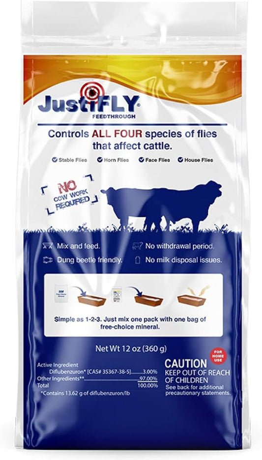 Champion USA JustiFLY Feedthrough Cattle Fly Control, Single | Non-Toxic Larvicide. Controls All Four Fly Species That Affect Cattle. Over 50 Million Head Treated