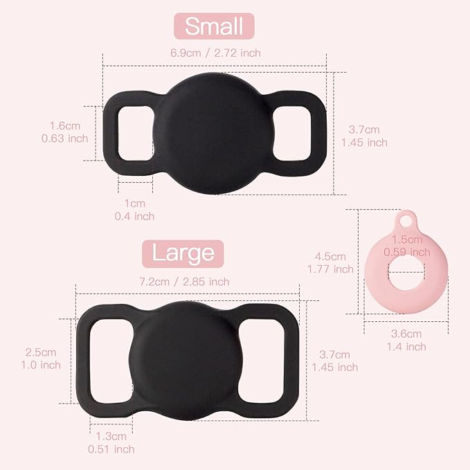 PuppyDoggy 2 Pack Airtag Holder for Collar, Dog Cat Tracker Case, Silicone Airtag Case Waterproof, Scratch-Resistant, Anti-Lost & 1 Pack AirTag Keychain Holder for Bag, Suitcase (Large, Pink)