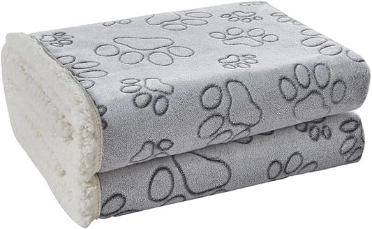 Qeils Dog Blankets for Small Dogs - Waterproof Cat Blanket Washable - Sherpa Fleece Puppy Blanket, Soft Plush Reversible Cat Kitten Blanket for Bed Couch Car Sofa, 25"X30", Grey Paw Print