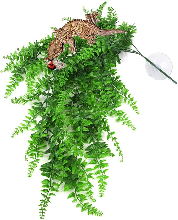 PINVNBY Reptile Plants Hanging Fake Vines Boston Climbing Terrarium Plant with Suction Cup for Bearded Dragons Lizards Geckos Snake Pets Hermit Crab and Tank Habitat Decorations (2 Pack)