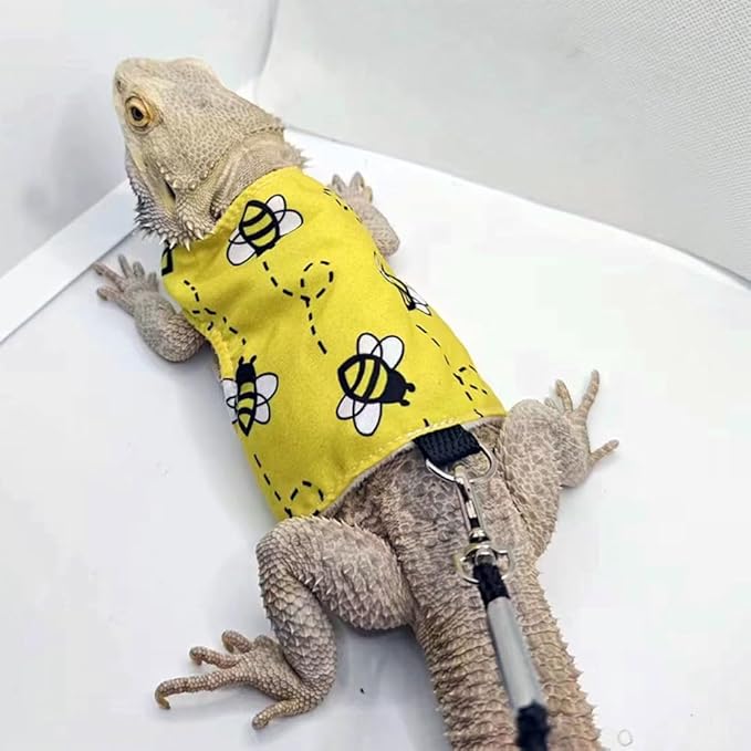 Bearded Dragon Harness Leash Soft Cotton Dinosaur Reptile Lizard Leash for Amphibians Small Pet Animals (Yellow)