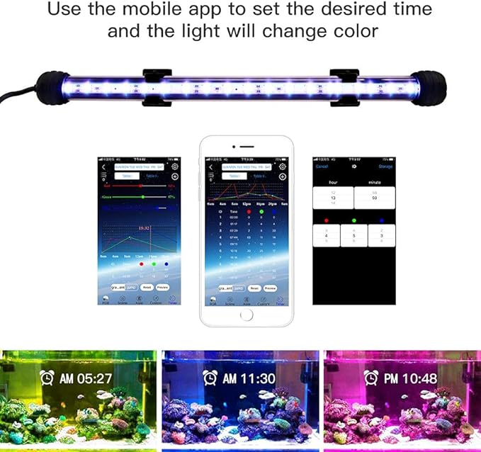 Smart Submersible Aquarium Light with App Timer, 19 Inches LED Fish Tank Light, RGB 16 Million Colors Changing, 7/24 On/Off Automatic, Aquarium Lighting