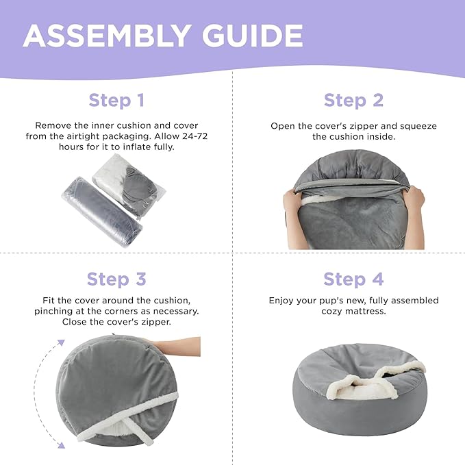 Lesure Medium Dog Bed with Cover Cave - Covered Round Dog Bed for Small and Medium Dogs, Machine Washable Burrow Pet Bed with Hooded Blanket, Cozy Cave Dog Bed with Anti-Slip Bottom, Black 26"