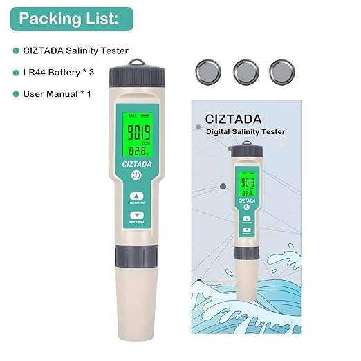 Digital Salinity Tester for Salt Water - Aquarium Salinity Meter with ATC, IP67 Waterproof, 0-200 PPT Large Range Multi-Parameter Tester for Seawater, Fish Tank, Hydroponics