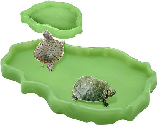 Tfwadmx Reptile Food and Water Bowl Set Luminous Bearded Dragon Dishes Tortoise Feeder Lizard Habitat Large and Small Amphibian Feeding Plates Terrarium DéCor for Turtle Gecko Snake Tegu Iguana 2 Pcs