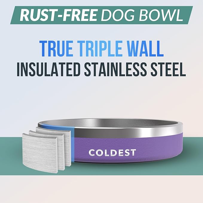 Coldest Dog Bowl - Anti Rust Metal & Non Slip Dog Bowls Large, Spill Proof Heavy Duty 3 Layers Insulated Dog Bowl - Food and Water Bowl for Dogs, Cats & Pets, Dishwasher Safe (21 oz, Galaxy Purple)