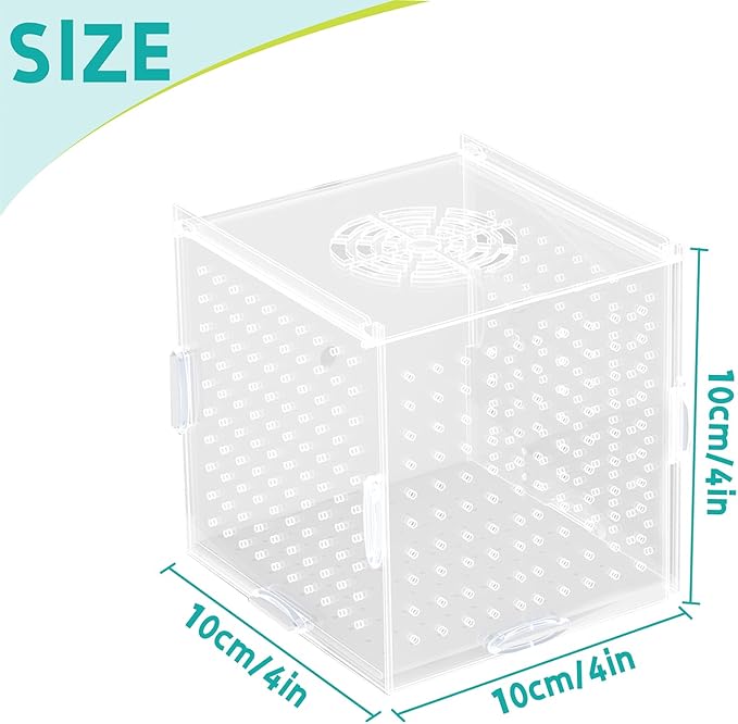 Acrylic Fish Breeding Box, Transparent Fish Isolation Box, Fish Separator for Aquarium, Hatchery Incubator with Suction Cups for Guppy Shrimp Clownfish African Cichlids (3.9 * 3.9 * 3.9inch)