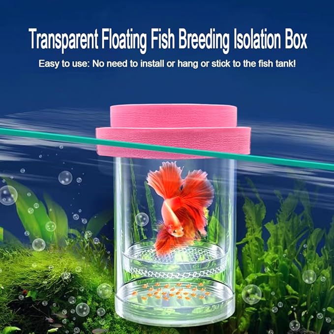 Floating Fish Breeding Isolation Box for Aquarium Tank Plastic Mesh Hatchery Incubator Breeder Box for Baby Fish Betta Shrimp Clownfish Guppy (Pink, Medium)