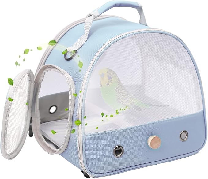 Bird Carrier, Portable Small Bird Parrot Parakeet Carrier with Standing Perch and Soft Mat (NO Tray), Side Access Window Collapsible