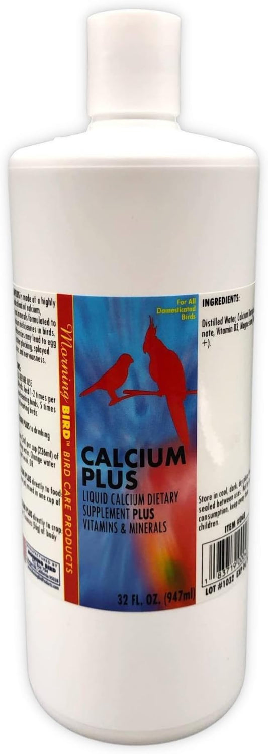 Morning Bird Calcium Plus Supplement for Avian Health, Liquid Calcium Formula with Magnesium and Vitamin D3, 32 Fl. Oz.