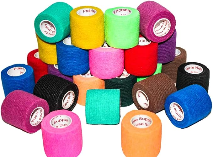 2 Inch Vet Wrap Tape Bulk (Assorted Colors) (Pack of 24) Self Adhesive Adherent Adhering Flex Bandage Grip Roll for Dog Cat Pet Horse