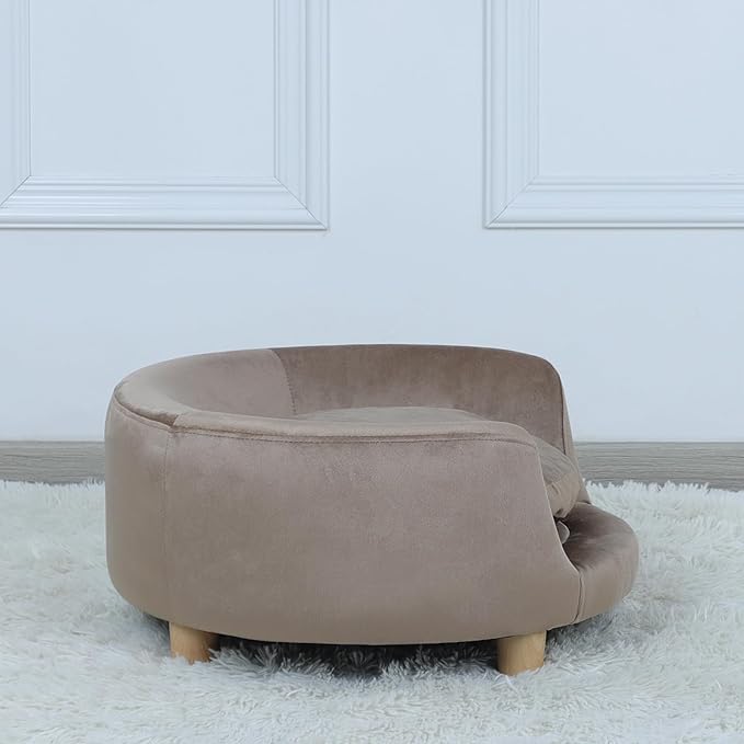 Dog Sofas and Chairs for Small Pet/Dog Sofa Chair with Soft Velvet Fabric / /Wooden Frame Cat Sofa Chair/Dog Sofa Bed with Washable Cushion for Small Dog Rest Using (brown)