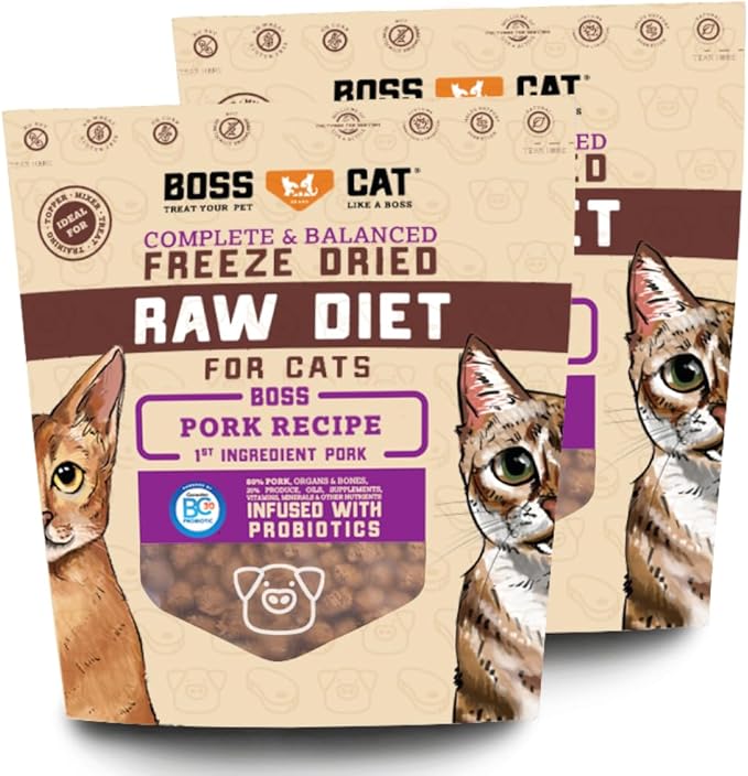 Complete & Balanced Freeze Dried Raw Diet for Cats, Pork Recipe, 9 oz Bag (Bag of 2)