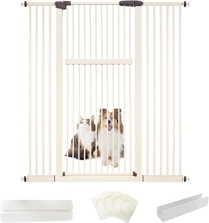 Extra Tall Pet Gate 55.12" High Pressure Mounted 50.79"-55.11" Extra Wide (9 Sizes) 1.37" Gap for Cat Dog Children Stairs Doorway Hallway No Drilling Auto-Close (50.79"-55.11", Cream White)