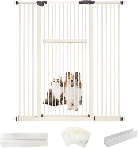 Extra Tall Pet Gate 55.12" High Pressure Mounted 50.79"-55.11" Extra Wide (9 Sizes) 1.37" Gap for Cat Dog Children Stairs Doorway Hallway No Drilling Auto-Close (50.79"-55.11", Cream White)