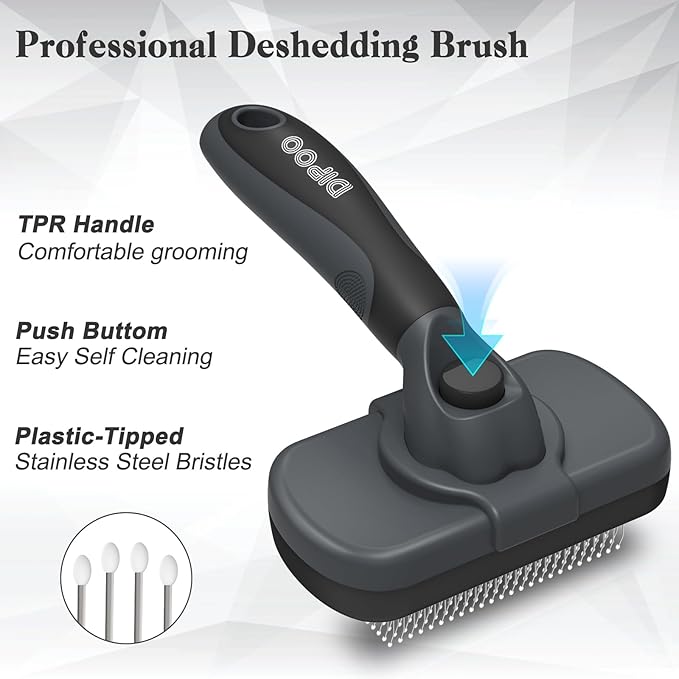 Self Cleaning Shedding Brush for Dogs & Cats, Skin Friendly Cat Brush, Dog Grooming Brush, Dog Brush for Shedding, Deshedding Brush, Puppy Brush Hair Brush for Haired Dogs, Grey