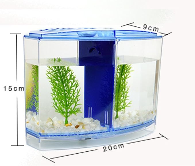 Saim Mini Fish Box, Acrylic Hatchery Incubator Tank Breeding Divider Tank Aquarium Isolation Box with 2 Divisions and Plant for Fish Breeding