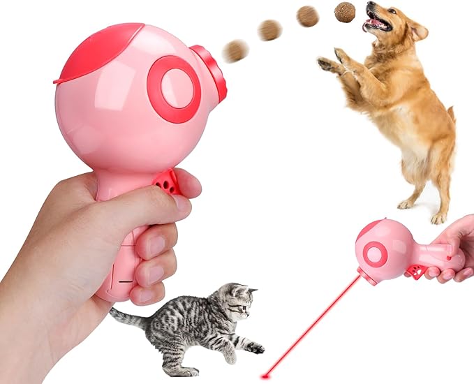 Mity rain Dog Toys Food Launcher, Interactive Dog Treat Toy Dispenser with LED Light, 2 in 1 Dog Ball Thrower Launcher for Cats Dogs Indoor & Outdoor Exercise Training Playing Rosa