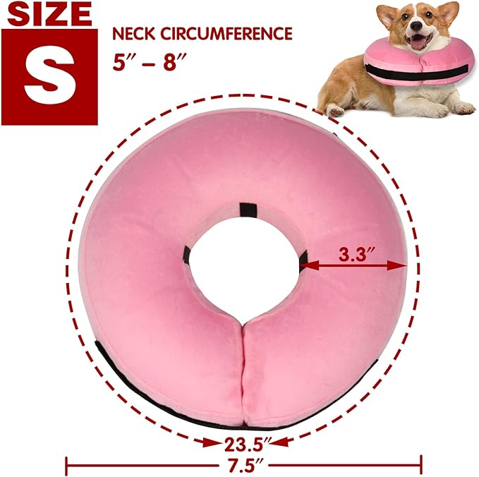 Inflatable Dog Collar-Soft Protective Cone for Dogs After Surgery,Dog Donut Collar Suitable for Dogs and Cats,Dog Cone Collar to Prevent Pets from Touching Stitches,Wounds,Rashes(Pink,S)