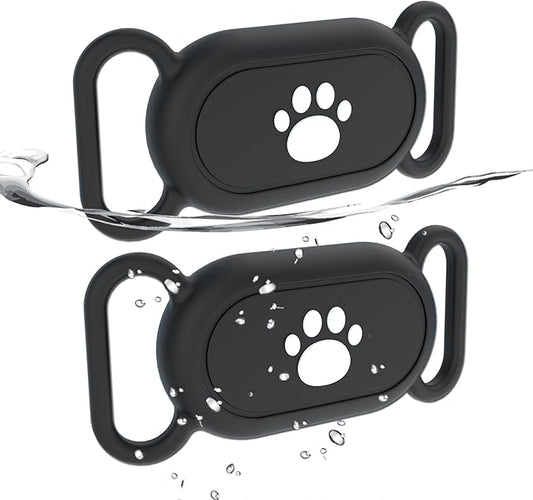 2 Pack Waterproof Dog Collar Holder Compatible with Samsung Galaxy SmartTag2, Silicone GPS Tracker Hidden Loop Holder for Samsung Smart Tag2, Anti-Lost Dog Collar Samsung Tag2 Case(Black Black)