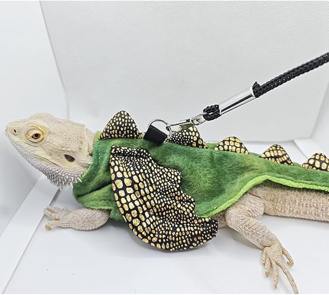 Bearded Dragon Harness Leash Soft Cotton Dinosaur Reptile Lizard Leash for Amphibians Small Pet Animals (Green)