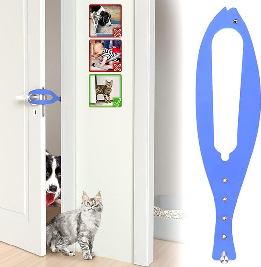 Cat Door Holder Latch Larger Cat Door Alternative to Keep Dogs Out of Cat Litter Boxes and Food with 5 Adjustable Sizes Strap 2.5-6" Wide Fast Latch Strap Let's Cats in Easy to Install, Blue