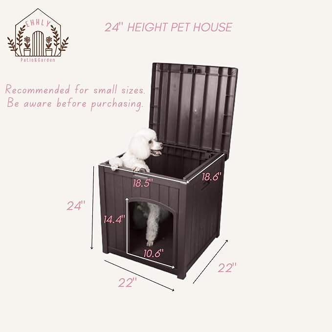 22" Dog House Outdoor with Flip Lid, Small Dog House Indoor Outdoor Weatherproof, Plastic Doghouse for Medium Dogs Outside, Durable Resin Plastic, 220 lbs Top Capacity & Elevated Floor, Brown