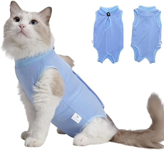 Cat Surgery Recovery Suit Female Kitten Cat Onesie for Cats After Surgery Spay Surgical Abdominal Wound Skin Diseases Cone Collar Soft Alternative Wear (Blue, M)